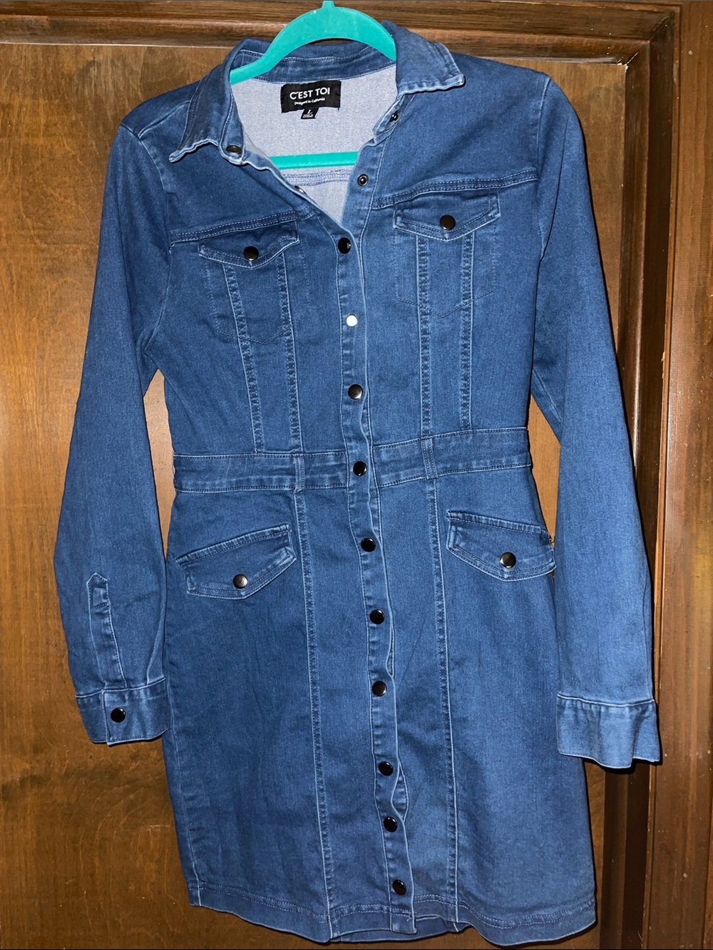 C'EST TOI Blue Denim Long-Sleeve Shirt Dress